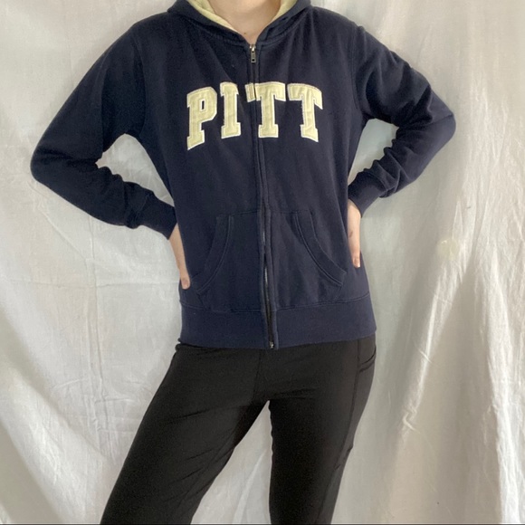 Pitt Stitched Lettering Spellout Navy Zip Jacket - Picture 4 of 8